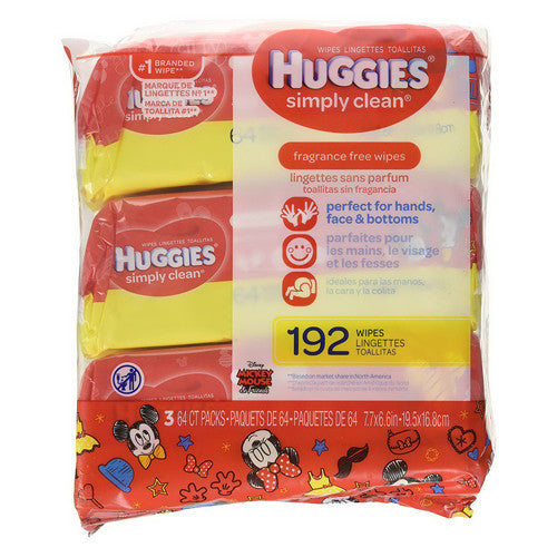 Huggies Fragrance Free Baby Wipes Simply Clean Soft Pack, 192 Ea